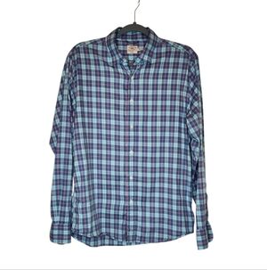 Faherty Blue Multi Plaid Button Down Shirt Size Medium